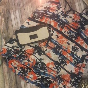 Cute brown leather tan linen clutch, buisness card